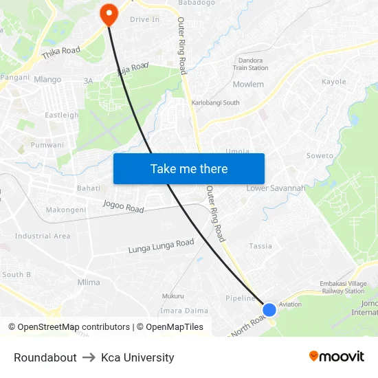 Roundabout to Kca University map