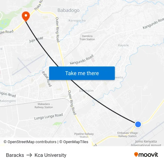 Baracks to Kca University map