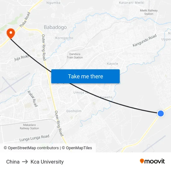 China to Kca University map
