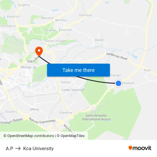 A.P to Kca University map