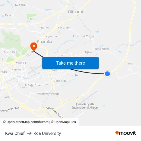Kwa Chief to Kca University map