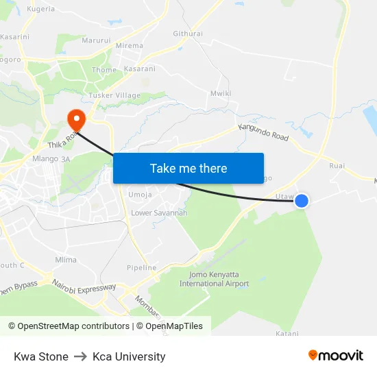 Kwa Stone to Kca University map