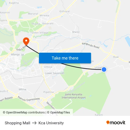Shopping Mall to Kca University map