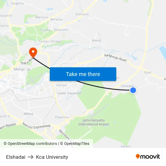 Elshadai to Kca University map