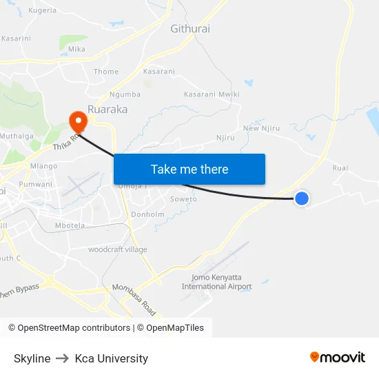 Skyline to Kca University map