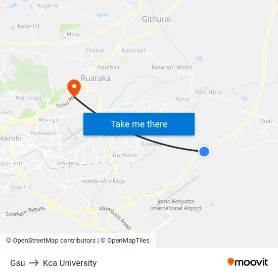 Gsu to Kca University map