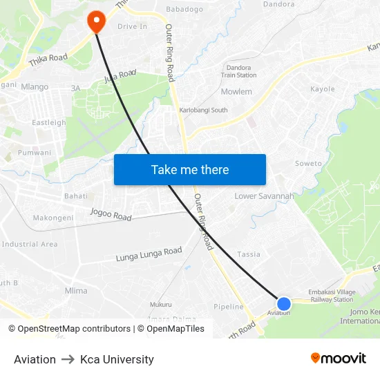 Aviation to Kca University map