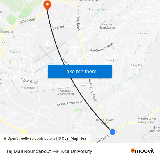 Taj Mall Roundabout to Kca University map