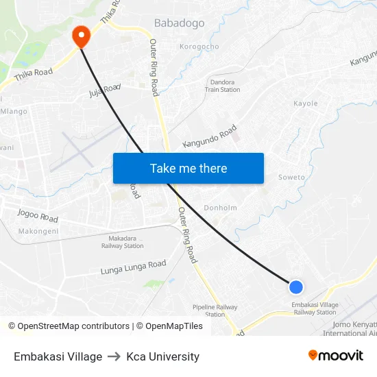Embakasi Village to Kca University map