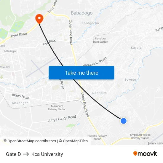 Gate D to Kca University map