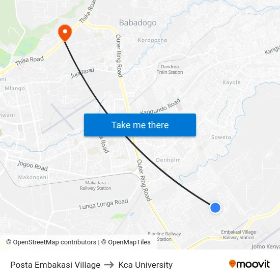 Posta Embakasi Village to Kca University map