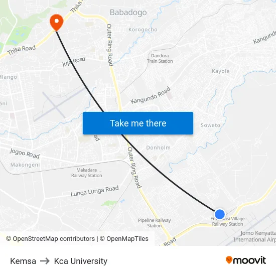 Kemsa to Kca University map