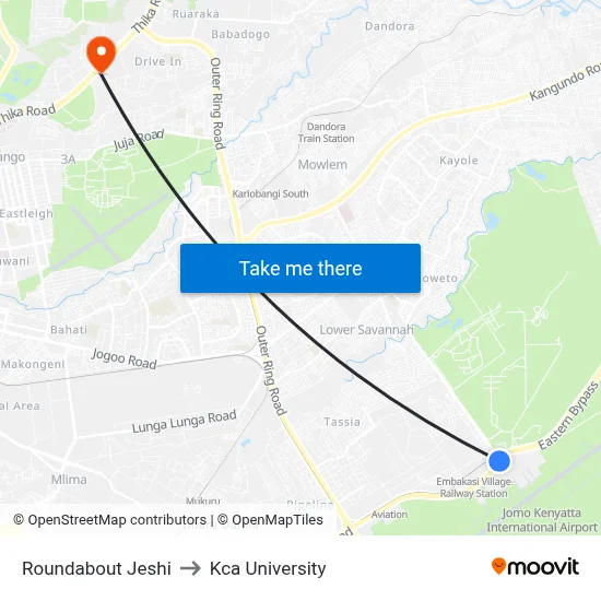 Roundabout Jeshi to Kca University map