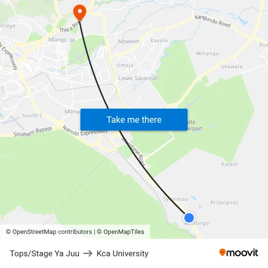 Tops/Stage Ya Juu to Kca University map