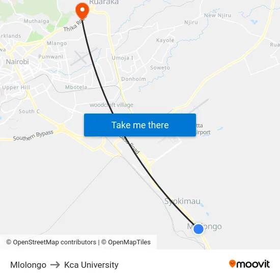 Mlolongo to Kca University map