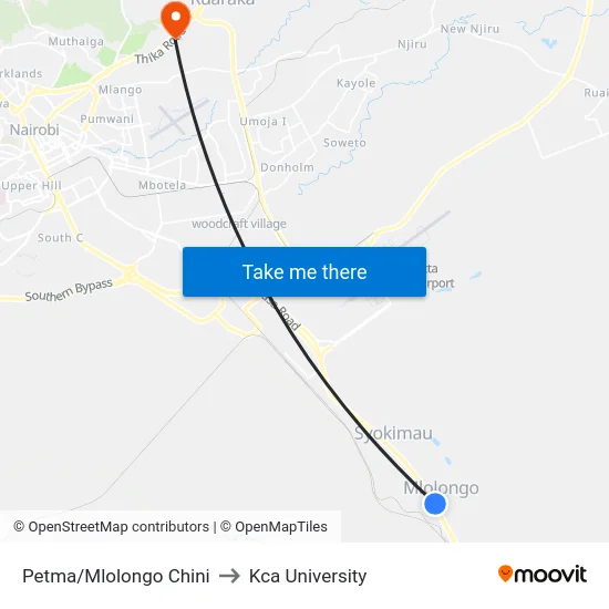 Petma/Mlolongo Chini to Kca University map