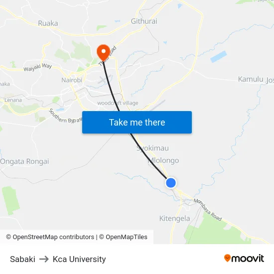 Sabaki to Kca University map