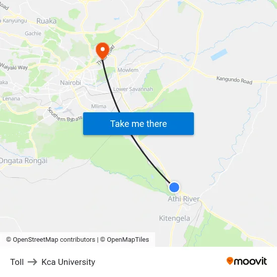Toll to Kca University map