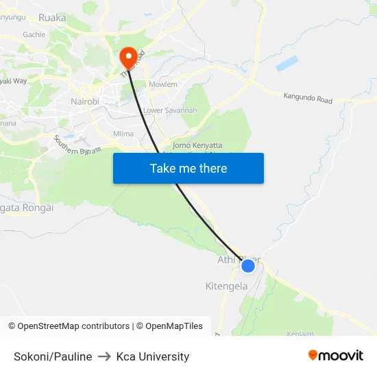 Sokoni/Pauline to Kca University map