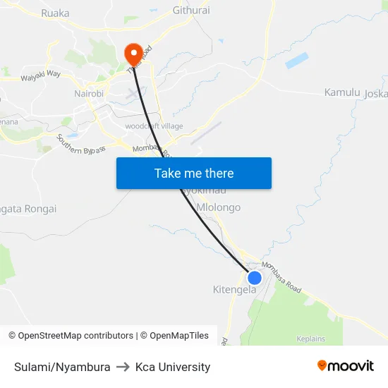 Sulami/Nyambura to Kca University map