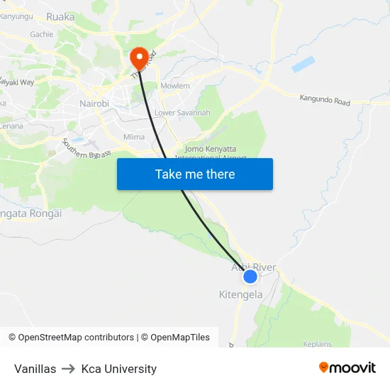 Vanillas to Kca University map