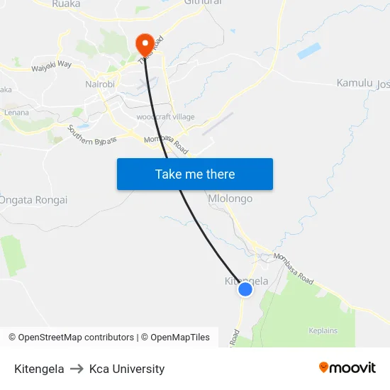 Kitengela to Kca University map