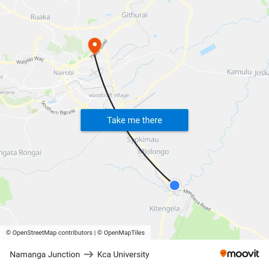 Namanga Junction to Kca University map