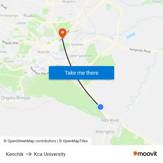 Kenchik to Kca University map