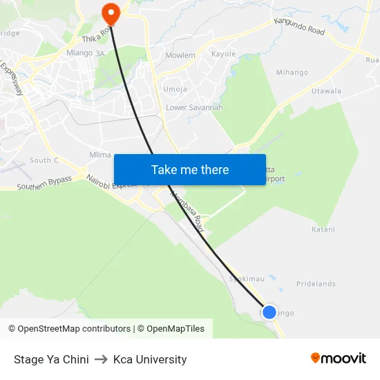 Stage  Ya Chini to Kca University map