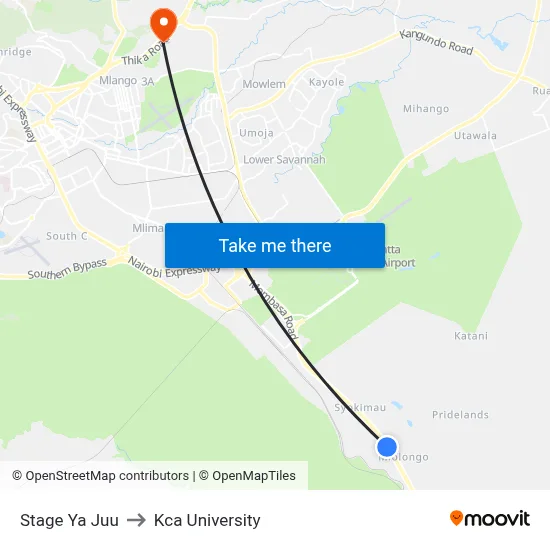 Stage Ya Juu to Kca University map
