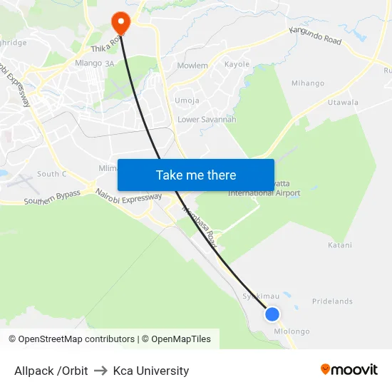 Allpack /Orbit to Kca University map