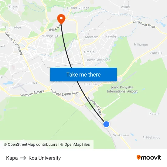 Kapa to Kca University map