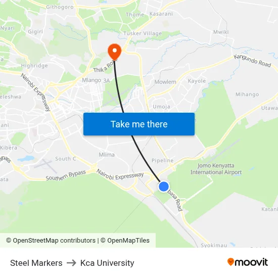 Steel Markers to Kca University map