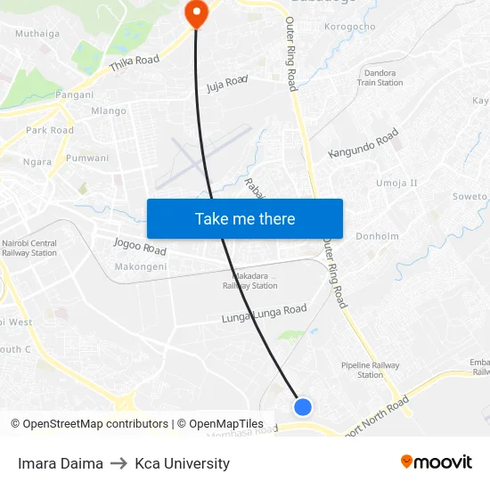 Imara Daima to Kca University map