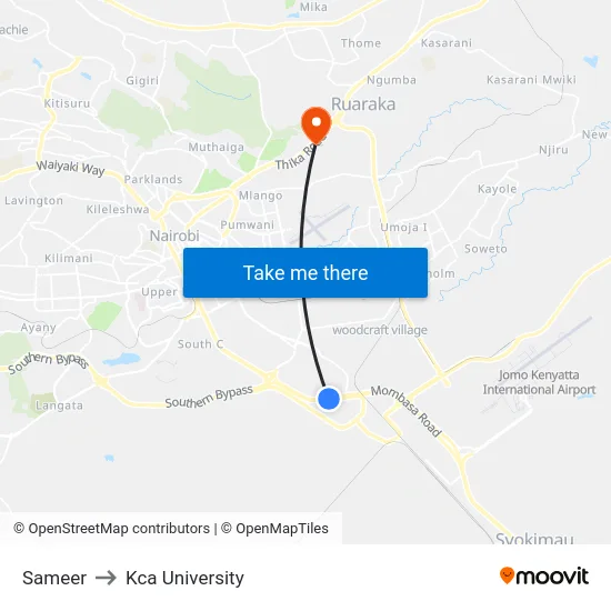 Sameer to Kca University map