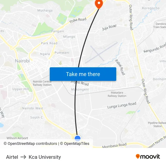 Airtel to Kca University map