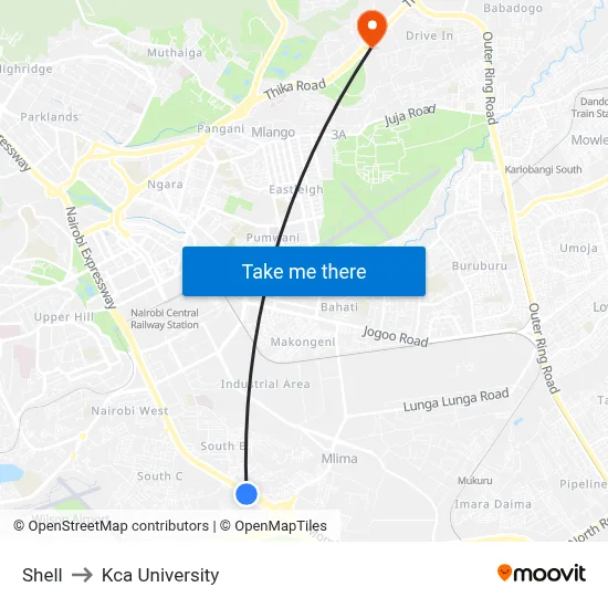 Shell to Kca University map