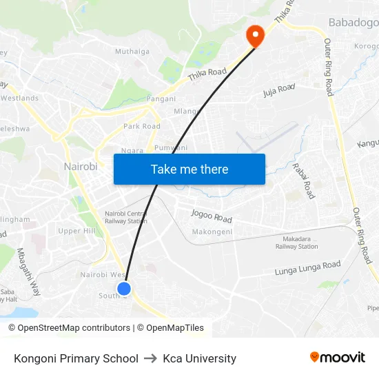 Kongoni Primary School to Kca University map