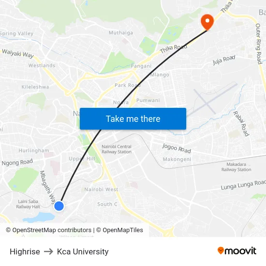 Highrise to Kca University map