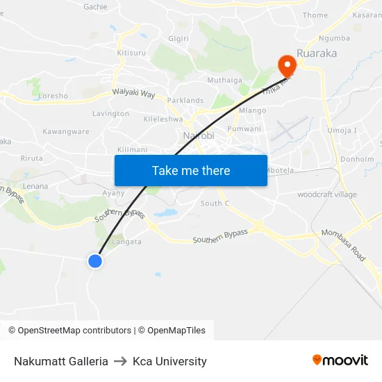 Nakumatt Galleria to Kca University map
