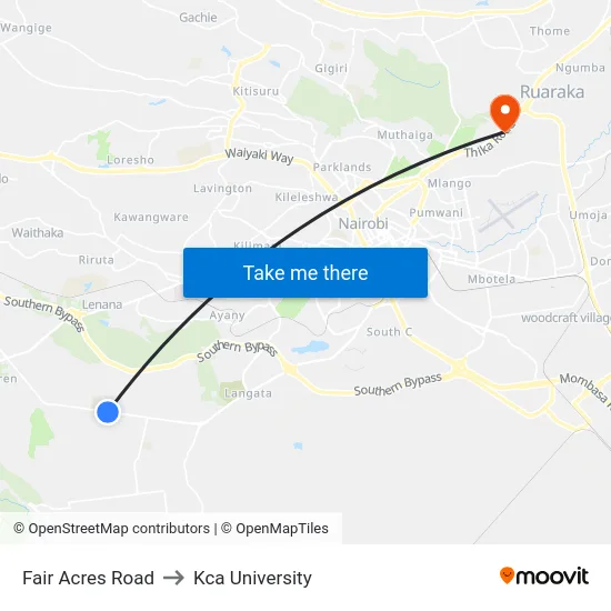 Fair Acres Road to Kca University map
