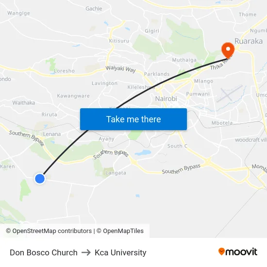 Don Bosco Church to Kca University map