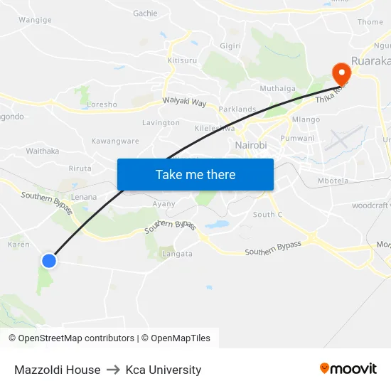 Mazzoldi House to Kca University map