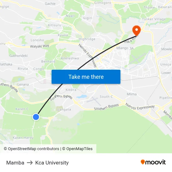Mamba to Kca University map