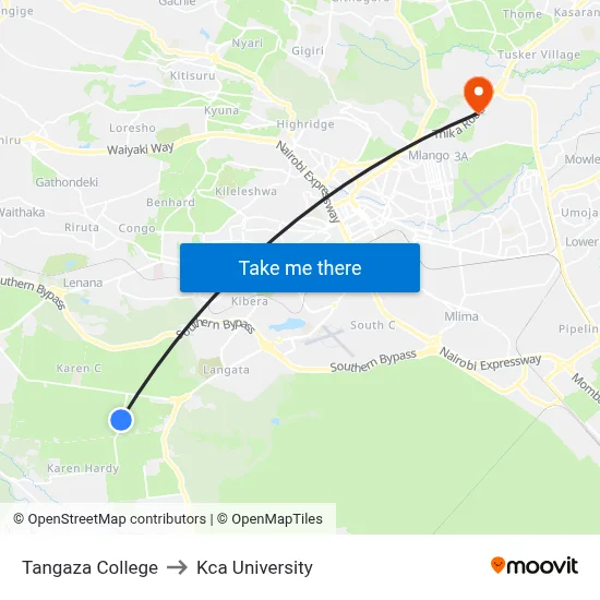 Tangaza College to Kca University map
