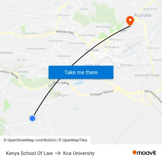 Kenya School Of Law to Kca University map