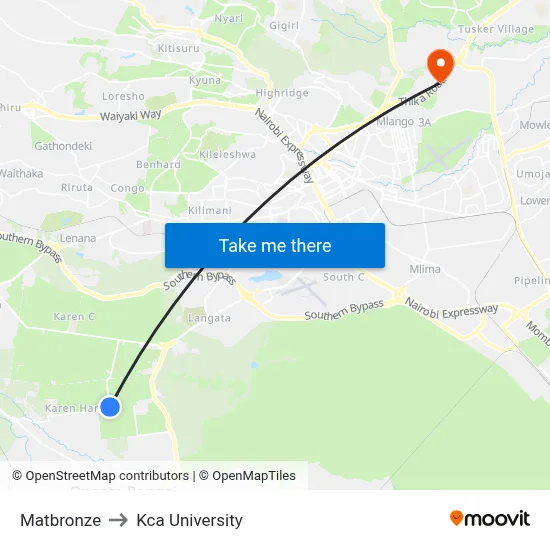 Matbronze to Kca University map