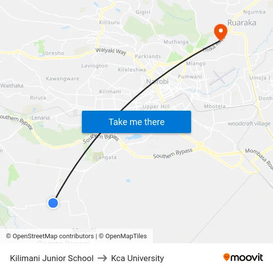 Kilimani Junior School to Kca University map