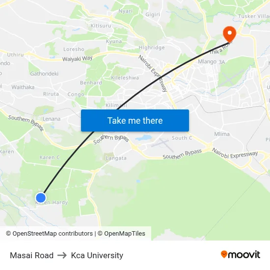 Masai Road to Kca University map