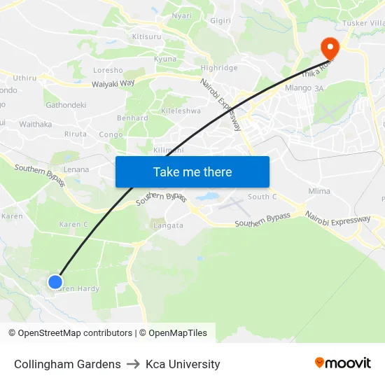 Collingham Gardens to Kca University map